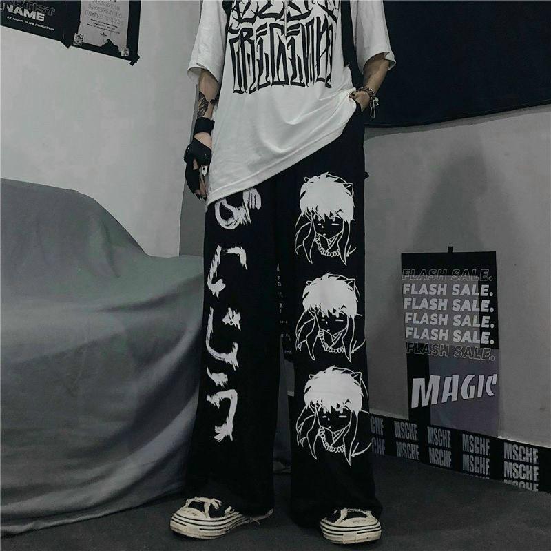 Quần DÀI Ống Rộng IN HÌNH SA.JA Ulzzang Unisex, ống loe cạp cao dài 100cm hack chân tôn dáng màu đen thời trang