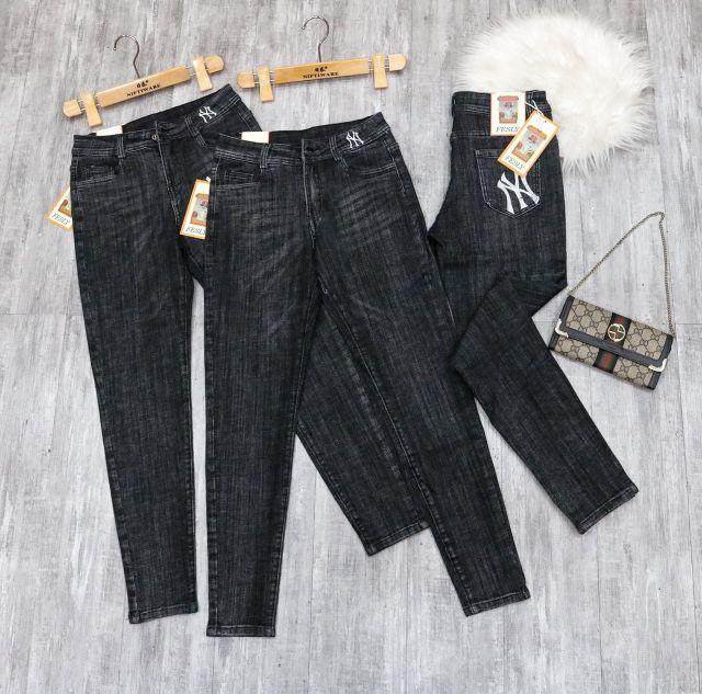 Quần Jeans Nữ Baggy Khói Thêu Cạp Cao