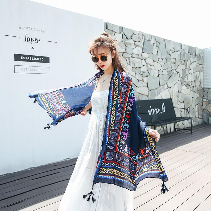 Khăn Choàng Quàng Cổ Boho Họa Tiết Thổ Cẩm Vintage - Chất Liệu Cotton - Size:90x180cm - Mã KC014