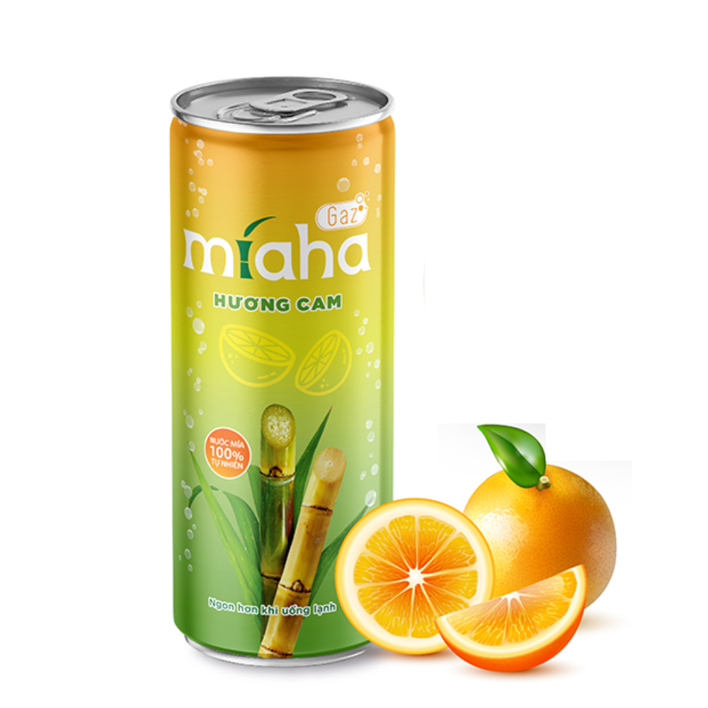 Thùng 24 lon Nước Mía có Gaz MiahaGaz vị Cam 240ml/lon