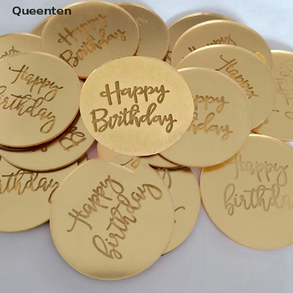 Queenten 10pcs Happy Birthday Cupcake Topper Acrylic Rose Gold Circle Cake Topper QT