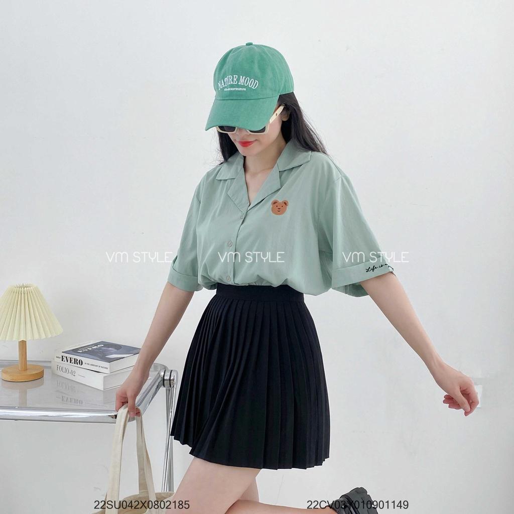 Áo sơ mi VM STYLE tay ngắn thêu mặt gấu 19678 22SU042X0802