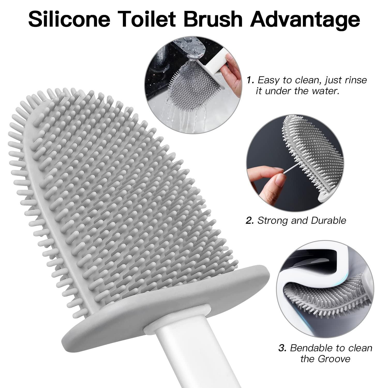 Bàn chải vệ sinh và bàn chải làm sạch bằng silicon, Bàn chải vệ sinh có tay cầm dài, Bàn chải vệ sinh nhà vệ sinh có giá treo tường cho phòng tắm hoặc nhà vệ sinh