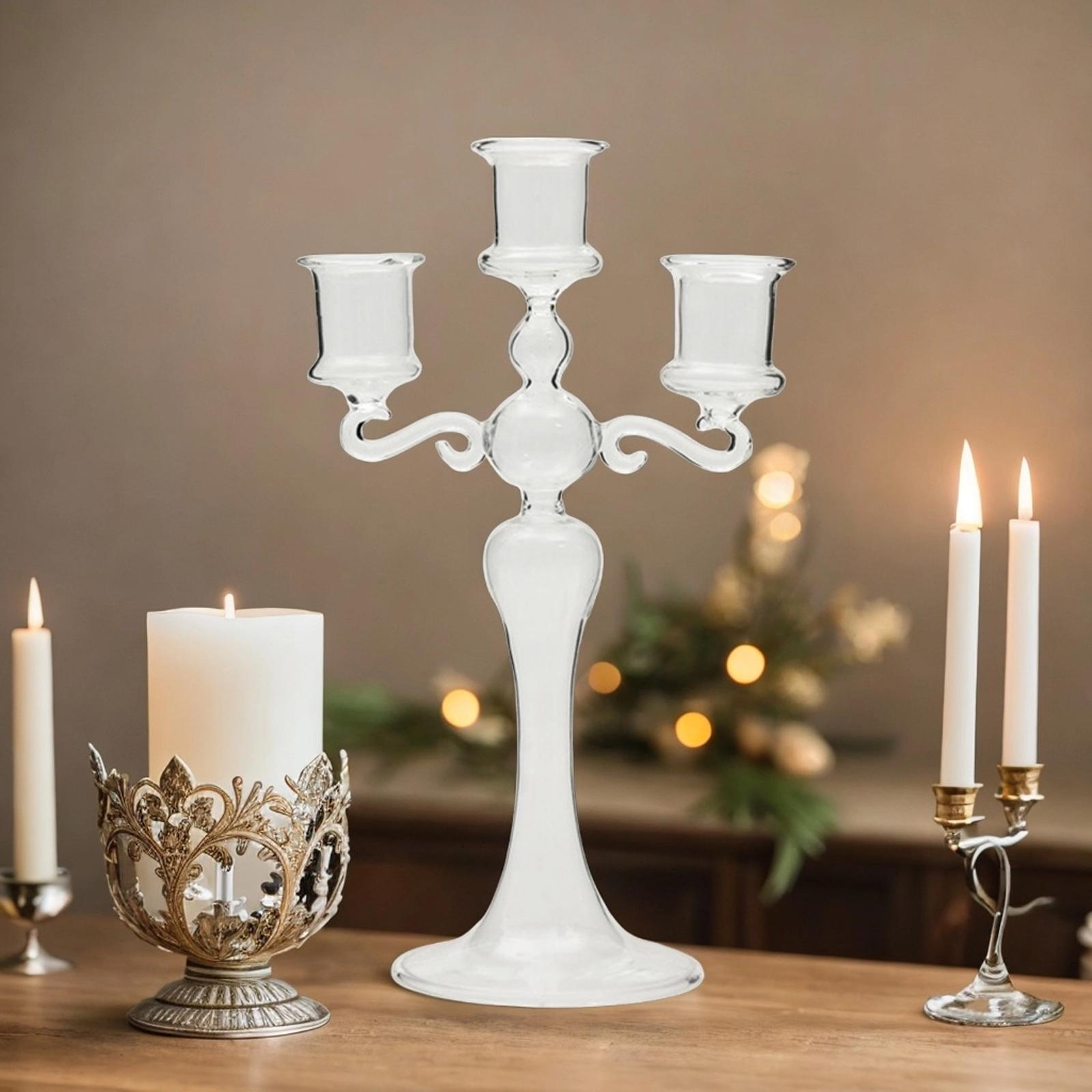 Glass Candle Holder Glass Candlestick for Mantel Dining Room Spring Festival