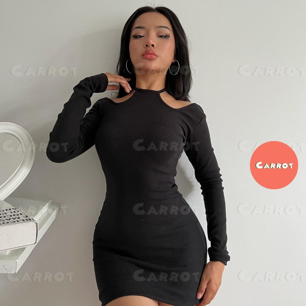 Đầm body sexy hở lưng hở eo váy ôm cổ yếm hở vai cột dây quyến rũ sang chảnh màu trắng thun gân carrotxinhdep trắng, đen