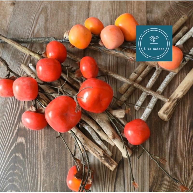 Cành quả hồng nhân tạo 5 trái phủ phấn mịn dùng decor trang trí nhà cửa