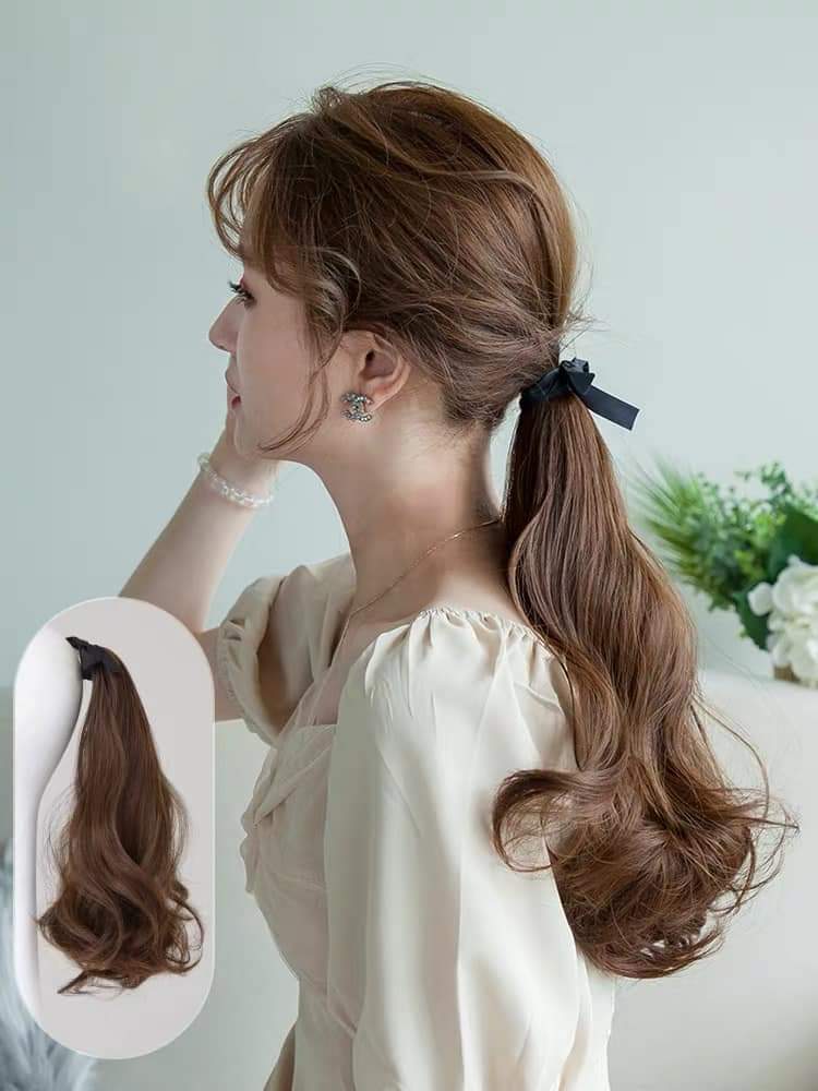 Tóc giả nữ cột xoăn lững, tóc giả buộc xoăn