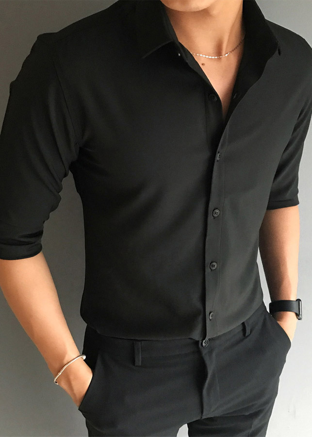 Áo Sơ Mi Nam Đen Trơn DENBE99