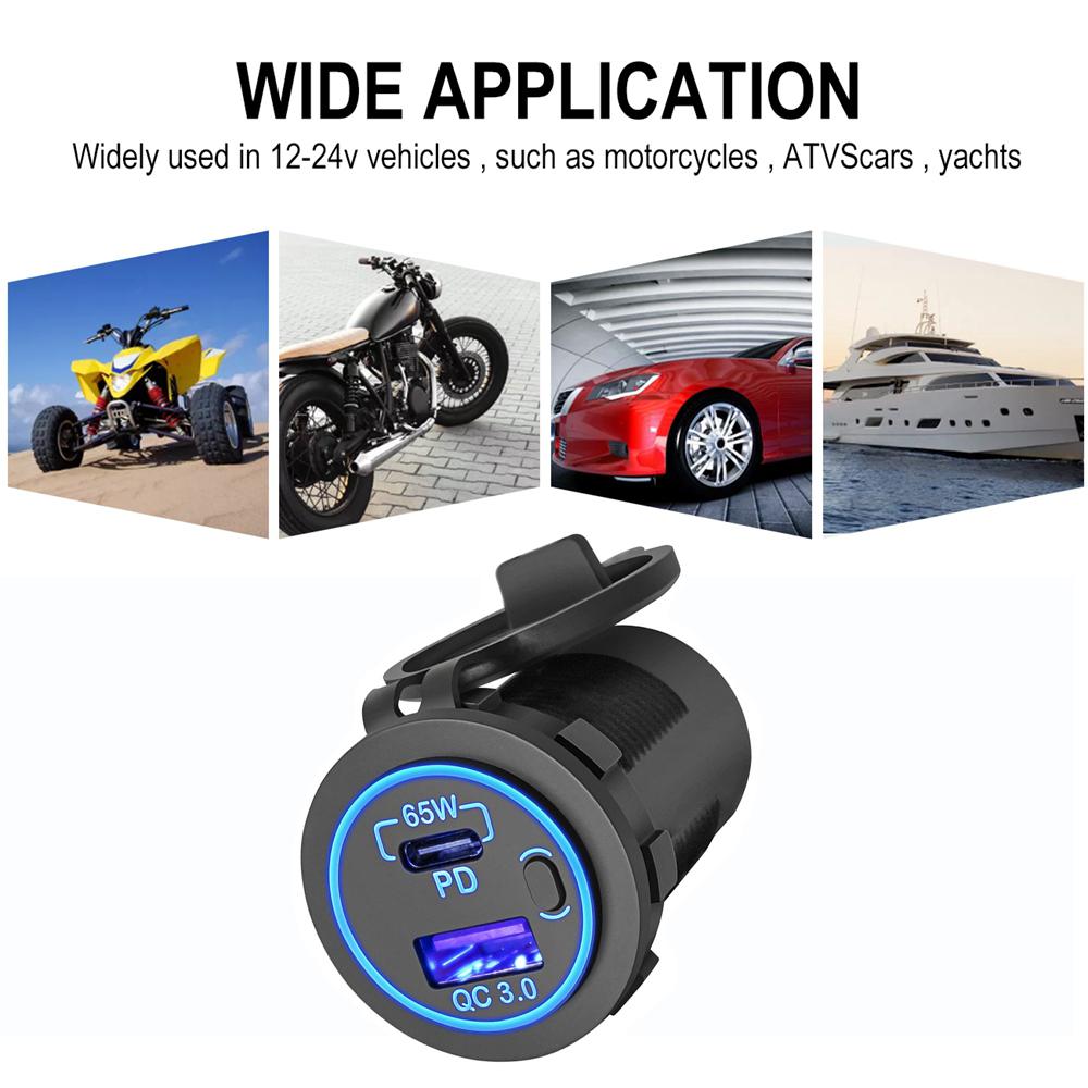 83W Máy tính xách tay Bộ sạc sạc ổ cắm 65W PD3.0 USB C và 18W QC3.0 Bộ sạc cổng USB với công tắc cho xe RV Marine Motocycle Boat