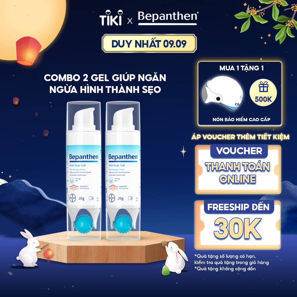 Combo 2 Gel Giúp Ngăn Ngừa Hình Thành Sẹo Đỏ và Sẹo Lồi BEPANTHEN Anti-Scar 20G x2 Kèm Dụng Cụ Xoa Bóp