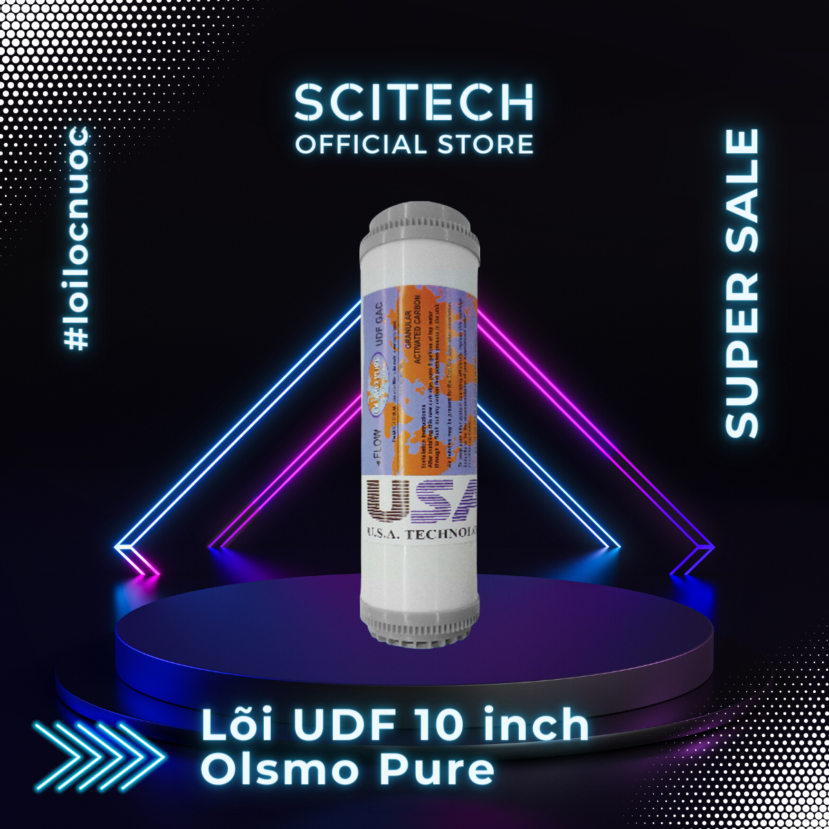 Lõi lọc nước số 2 UDF 10 inch Olsmo Pure by Scitech dùng trong máy lọc nước RO, bộ lọc thô - Hàng chính hãng