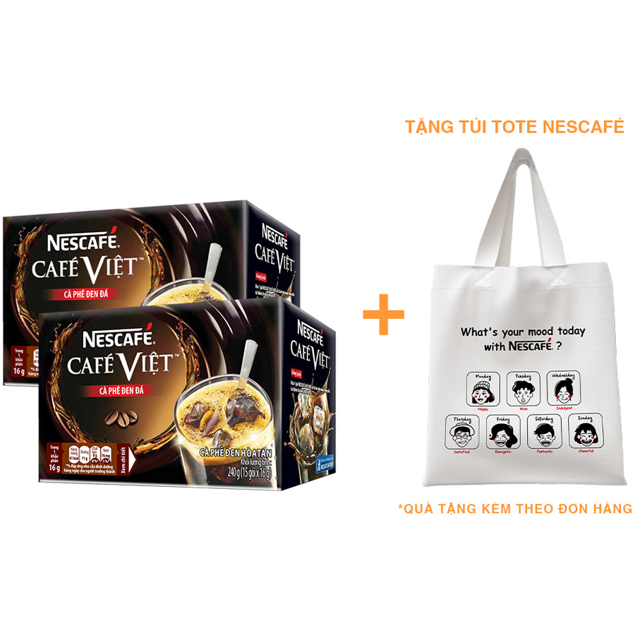 Combo 2 hộp cà phê hòa tan Nescafé café Việt đen đá (Hộp 15 gói x 16g) - [Tặng túi tote Nescafé] - Giao mẫu ngẫu nhiên