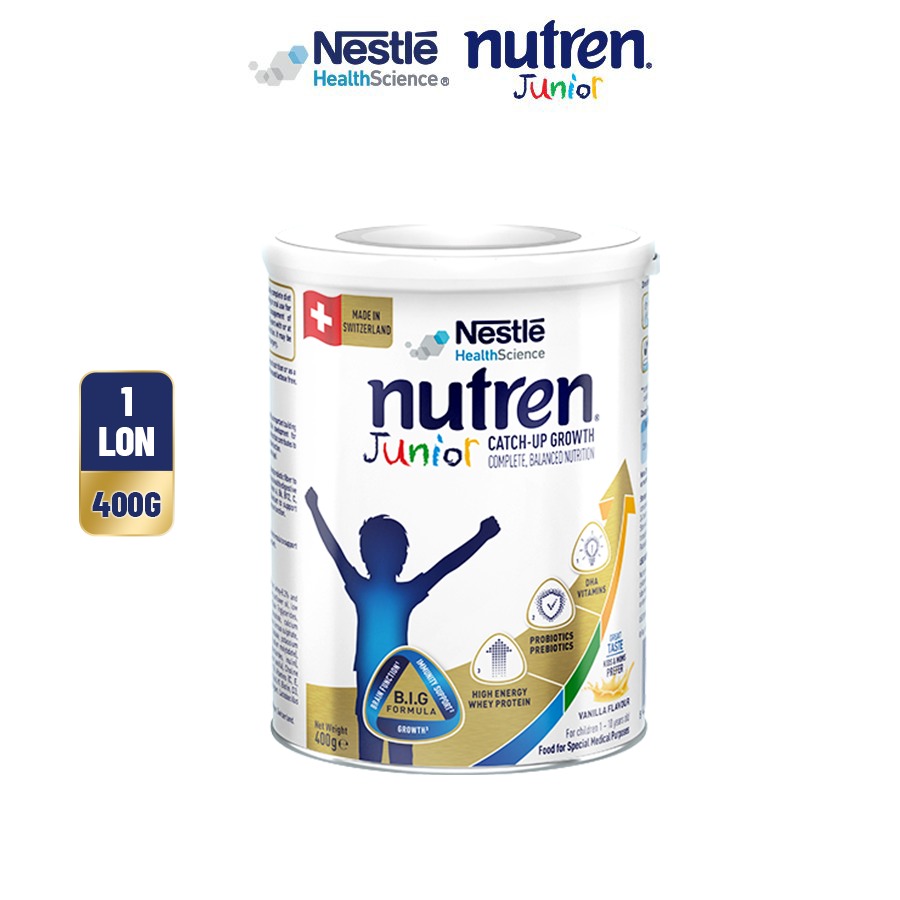 Thực phẩm dinh dưỡng y học Nutren Junior Thụy Sĩ hỗ trợ tăng cân tiêu hóa tốt cho trẻ từ 1 đến 10 tuổi 400g