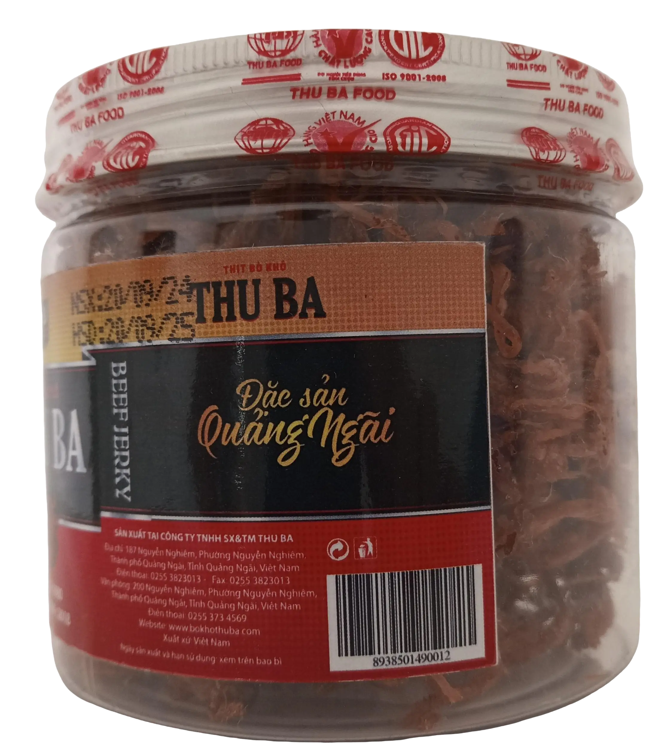 Thịt bò khô Thu Ba Quảng Ngãi 200 gram hộp tròn quà Tết loại sợi