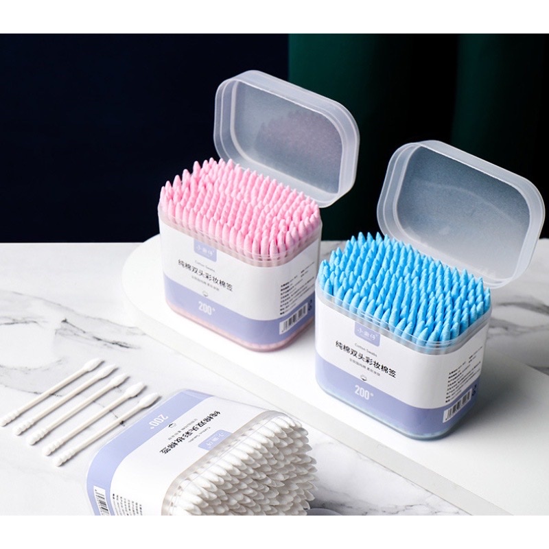 Sản phẩm dụng cụ trang điểm làm đẹp _ Combo hộp 200c tăm bông ráy tai lớn  cao cấp với 2 đầu tăm thiết kế hình dáng khác nhau làm sạch sâu bên trong , an toàn và tiện lợi