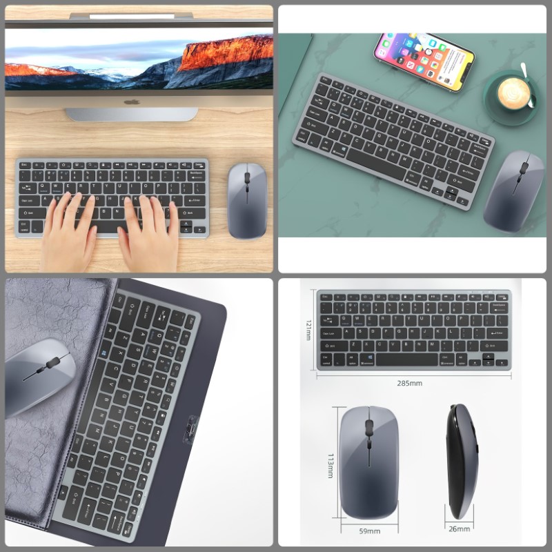 Bộ Bàn phím chuột không dây mini W616 - pin sạc - đa kết nối bluetooth 5.0 + 3.0 + Usb wireless 2.4G hàng nhập khẩu