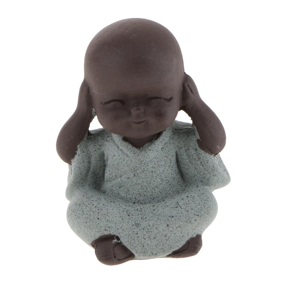 2xCeramic Small Buddha Statue Monk Figurine Tea pet Decorative Ornaments Blue
