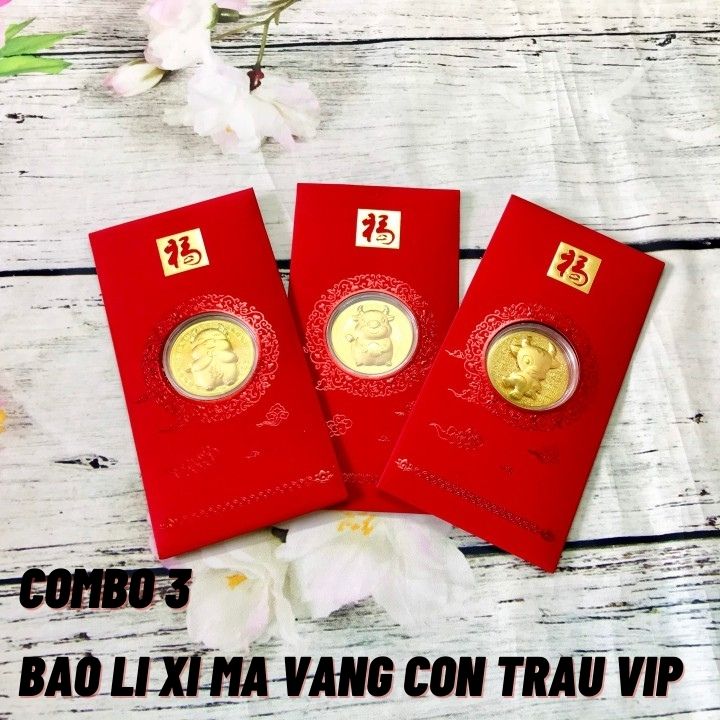 Combo 3 bao lì xì con Trâu Vip, có 4 mẫu (giao mẫu ngẫu nhiên), dùng treo trong nhà, cây hoa mai, làm quà biếu, tặng Tết, đựng tiền lì xì, mừng tuổi, sang trọng, mang lại may mắn - TMT Collection - SP005147