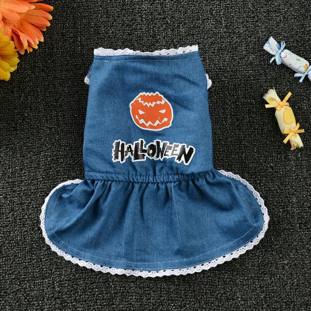 Halloween Pet Dog Dress Jeans Skirt Puppy Clothes Apparel Accessory