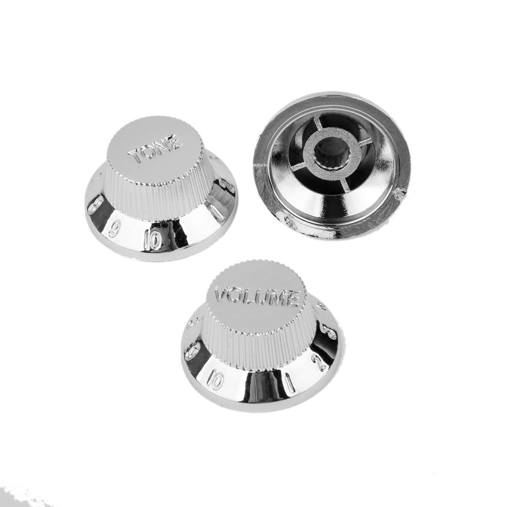 Silver Guitar Pickup Cover and Knobs Switch Tip Set