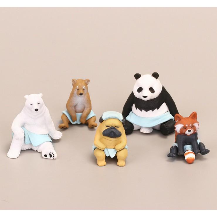 Full set mô hình 5 loại thú tắm hơi kiểu Nhật quà tặng trang trí