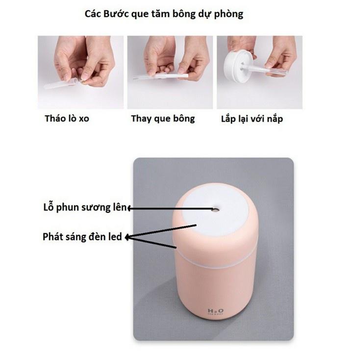 Máy Phun Sương Tạo Độ Ẩm Khuếch Tán Tinh Dầu H2O Đèn Led 7 Màu Mini Dung Tích 300ml