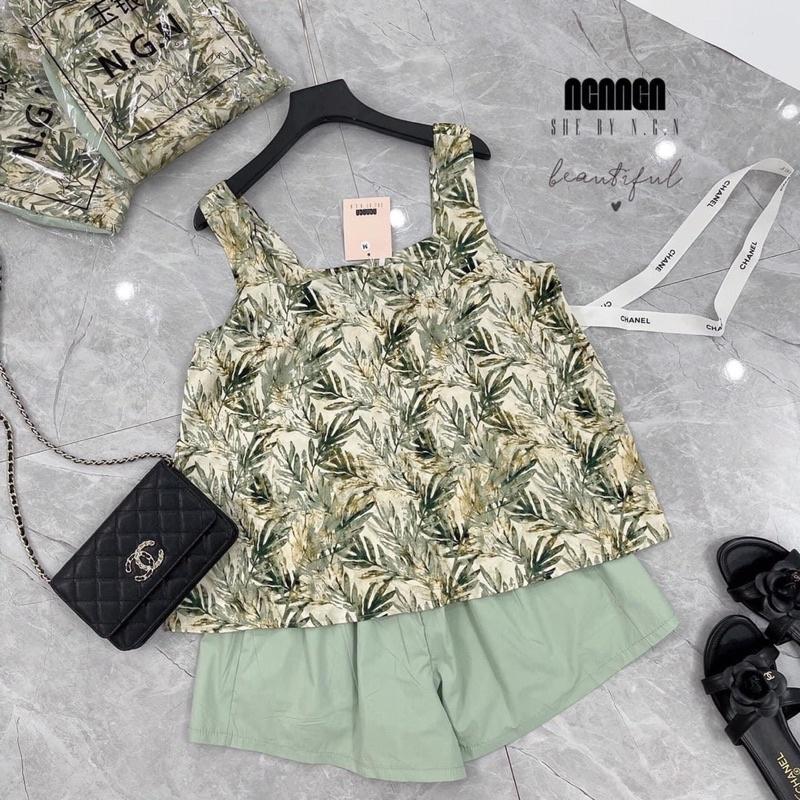 SET ÁO HOA LÁ 2S MIX SOOC ĐÙI TRƠN