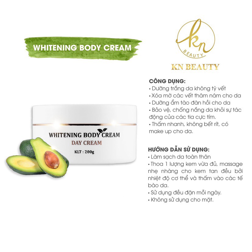 Kem dưỡng trắng da toàn thân ban ngày,dưỡng da trắng,chống nắng KN Beauty Whitening Body Cream 150gr - PHỤNG BEAUTY