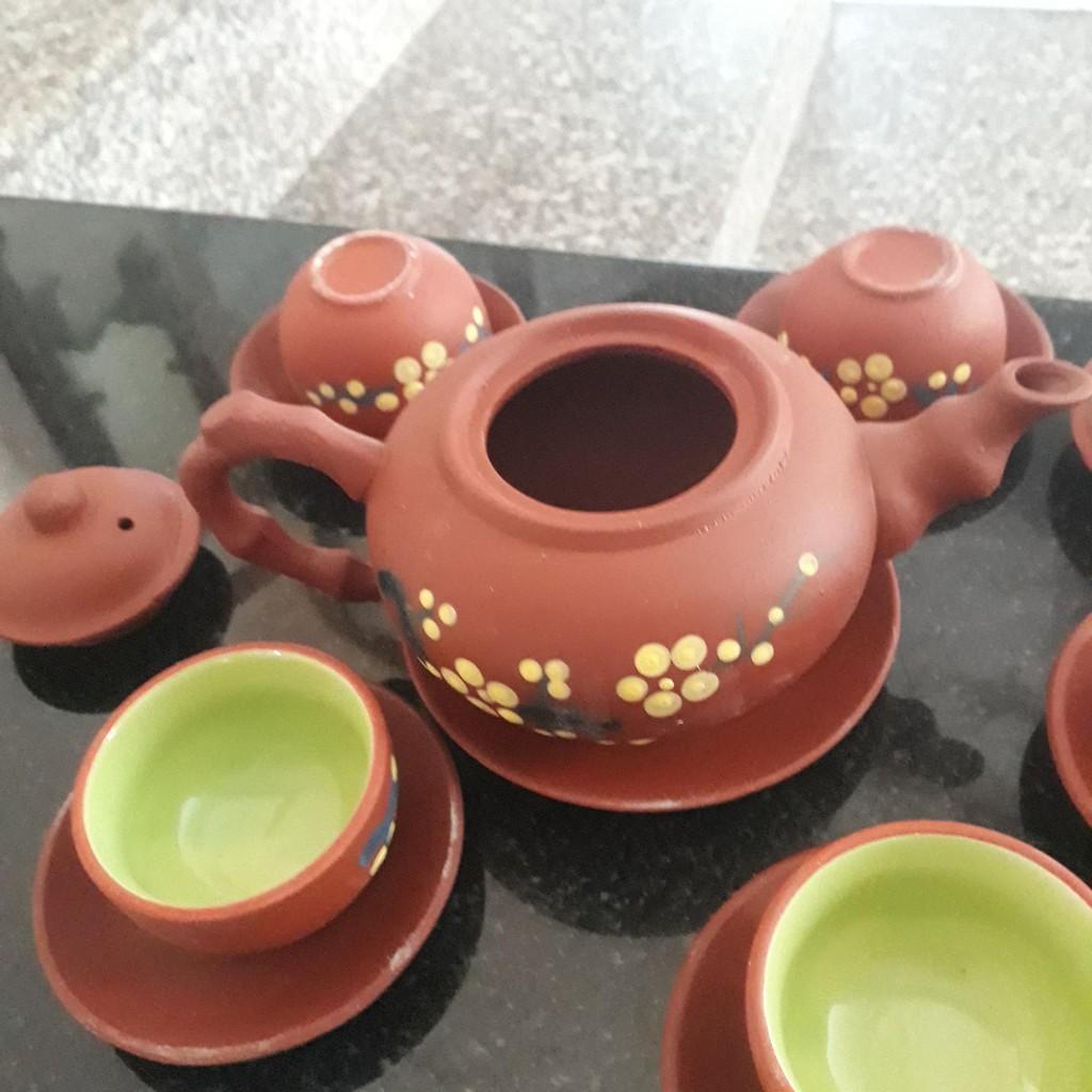 Bộ ấm chén Bát Tràng nâu