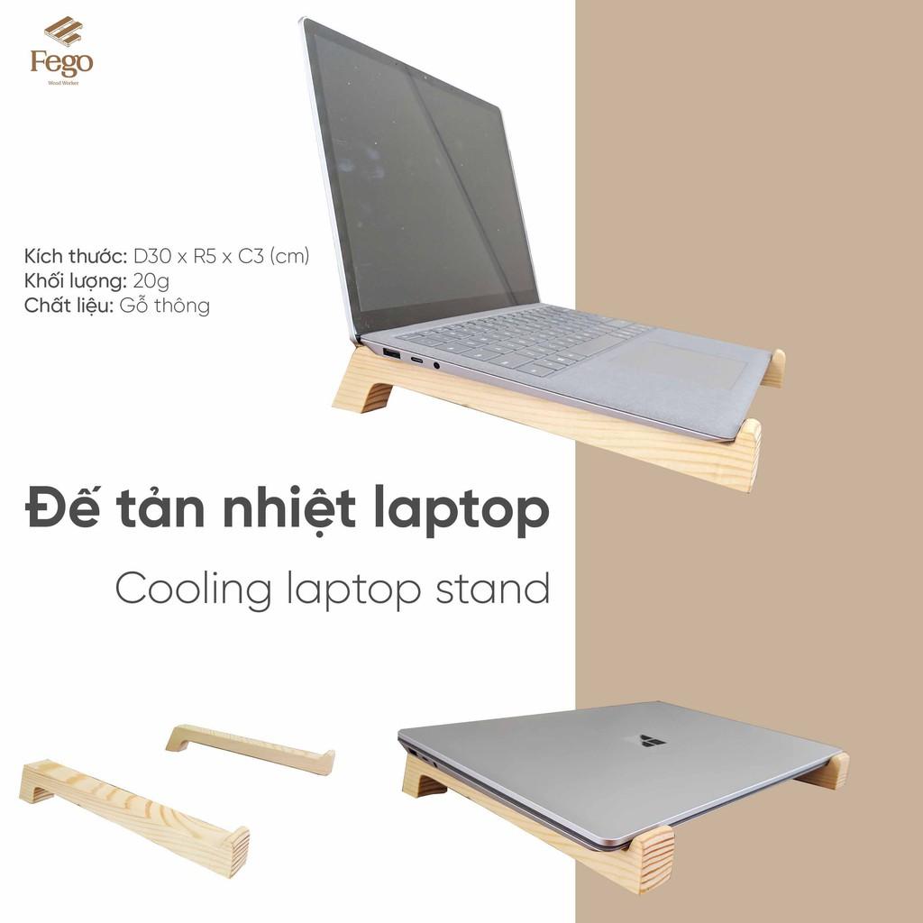 Giá đỡ Laptop gọn nhẹ/ Chân đế kê tản nhiệt máy tính chống trượt bằng gỗ thông tự nhiên