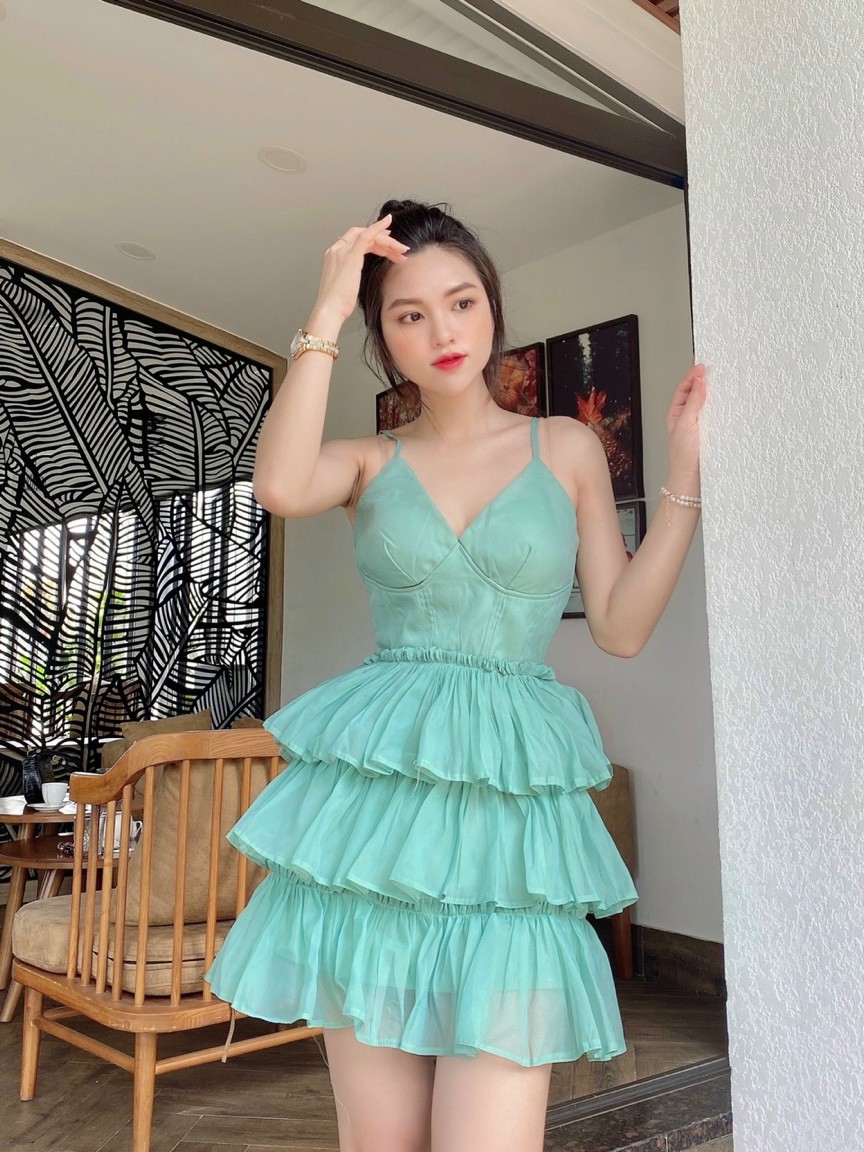 ĐẦM 2S XÈO TẦNG, CÚP NGỰC, CỰC KUTE, GỢI CẢM, GAM MÀU NGỌT NGÀO,TÔN MÀU DA