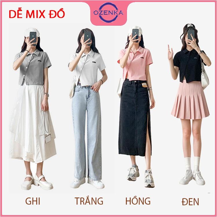 Áo croptop polo nữ tay ngắn vạt chéo , áo thun nữ có cổ cúc thật thun gân 100% cotton nhiều màu size dưới 50 cân