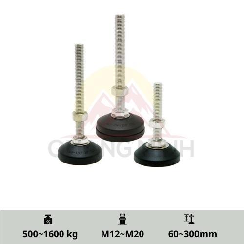SPM/SPMS - Chân tăng chỉnh chiều cao, chịu lực, inox 304, thép mạ, bát nhựa, đế cao su M16, M20, M24, M30, M36, M42