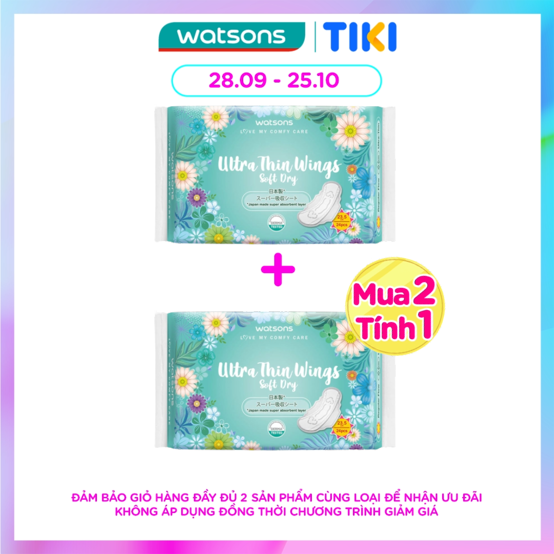 Băng Vệ Sinh Watsons Ultra Thin Wings Soft Dry 23.5cm Loại Siêu Mỏng Cánh Ngày 24 Miếng