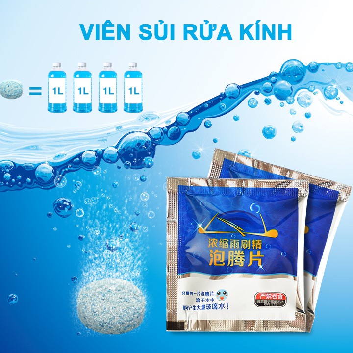 Viên Sủi Rửa Kính Ô Tô Đa Năng Giá Rẻ - Nước Rửa Kính Xe Hơi Siêu Sạch Bóng - 1 Viên Pha Với 4l Nước