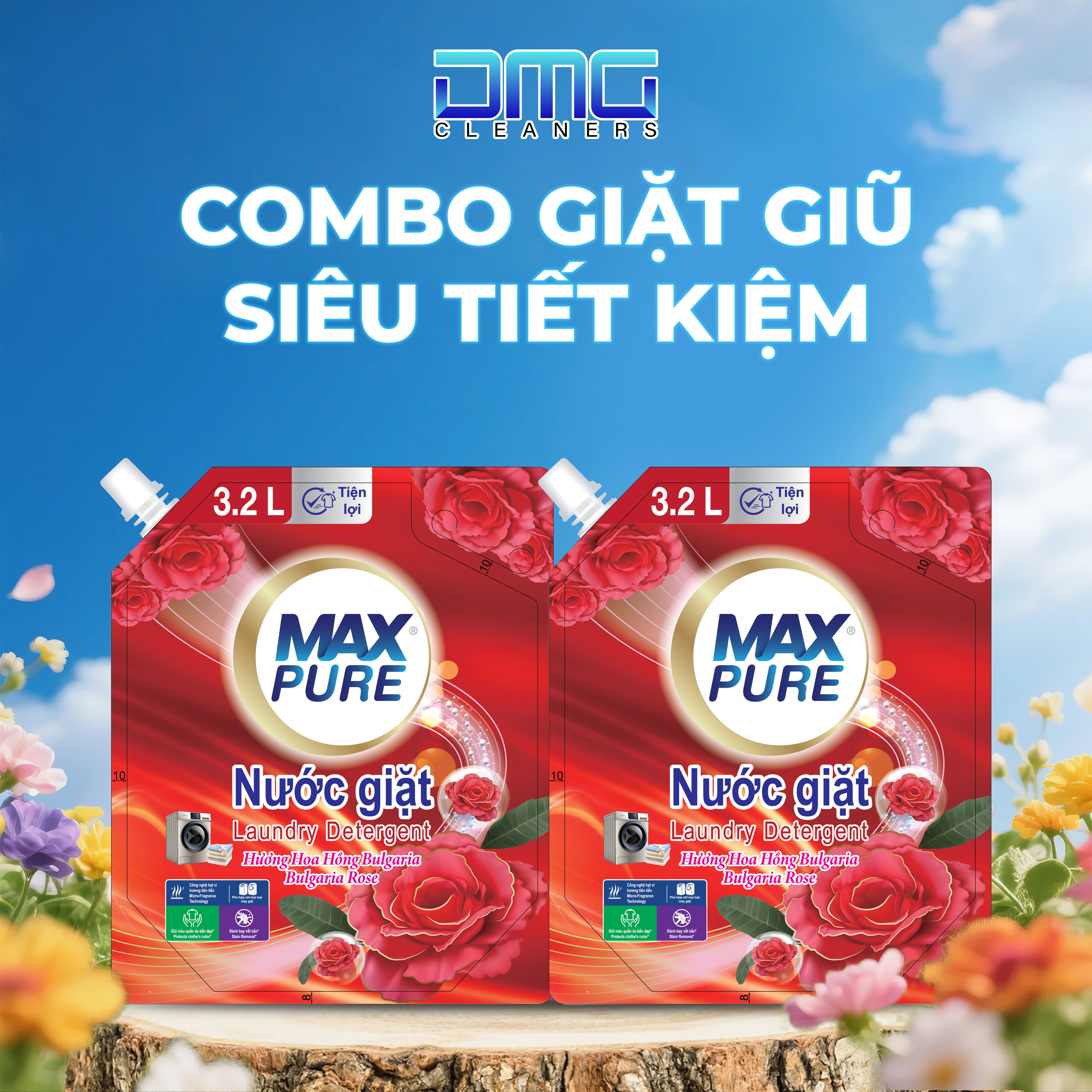 Combo Giặt Giũ Siêu Tiết Kiệm 2 Túi Nước Giặt Maxpure Hương Lily Hy Lạp (Túi 3.2L) - Sạch Sâu & Thơm Lâu (Tổng 6.4L)