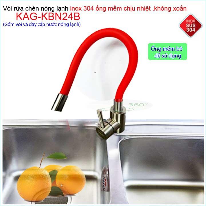 Vòi rửa chén nóng lạnh SUS304 cần bẻ Silicon KAG-KBN24B, vòi rửa chén bát nóng lạnh inox 304