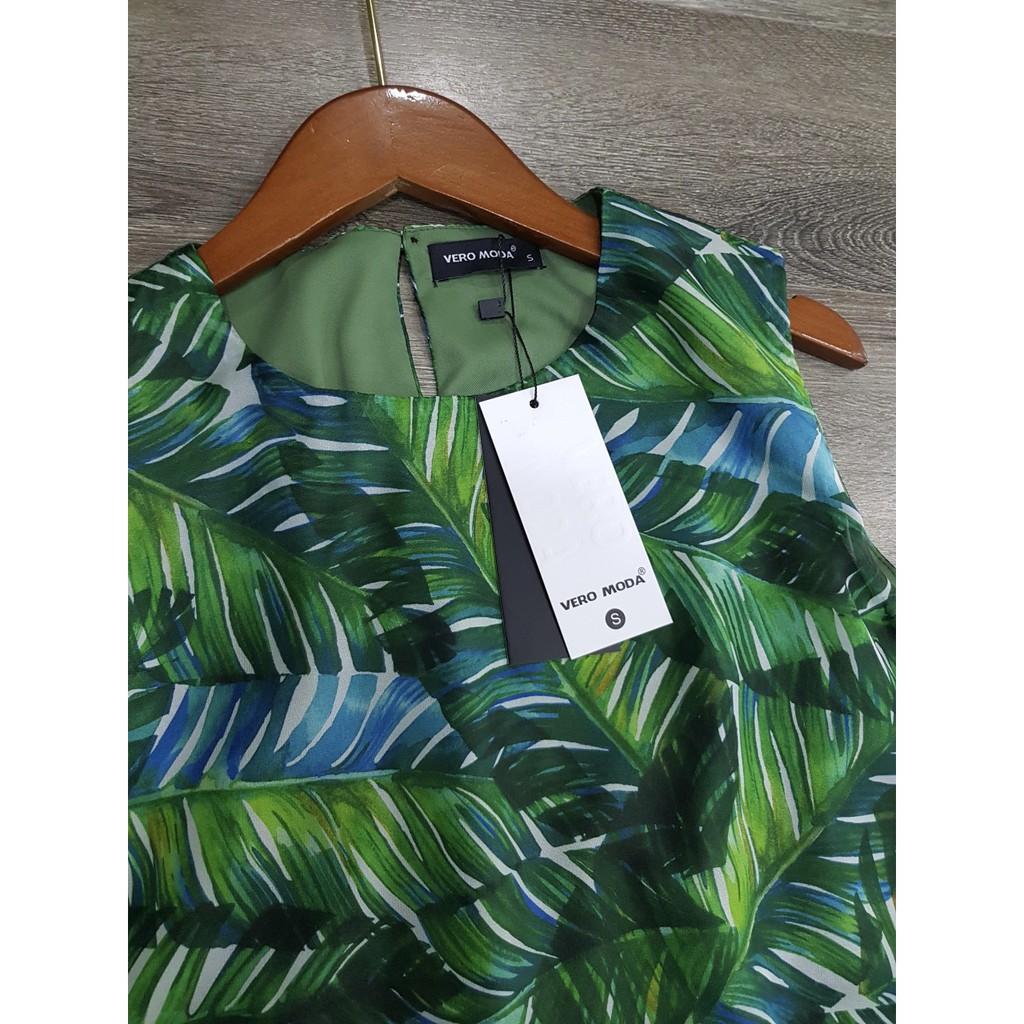 Đầm xanh vintage họa tiết lá - P0000340