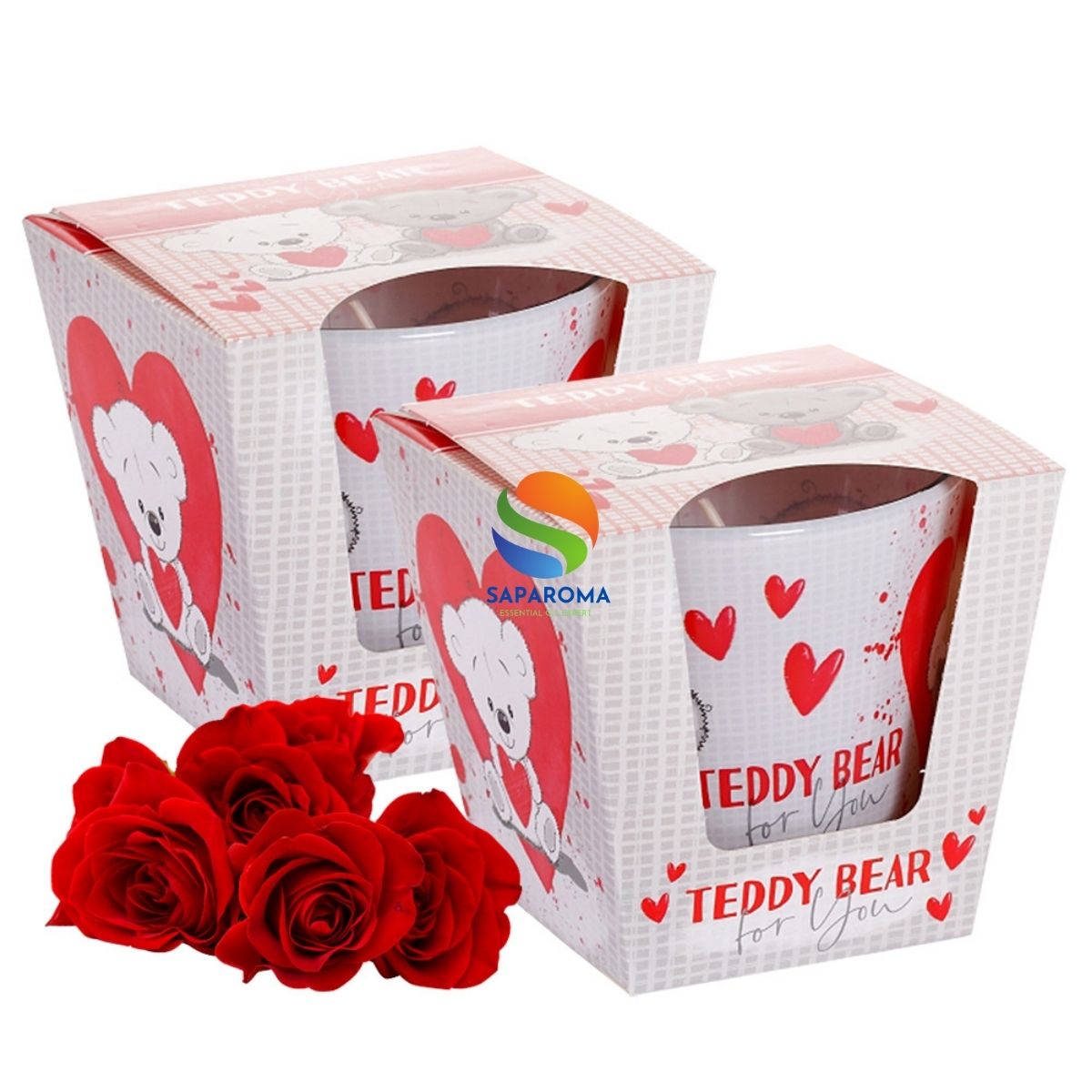 Combo 2 ly nến thơm tinh dầu Bartek Teddy Bear 115g - hương hoa hồng, nến trang trí, thơm phòng, thư giãn, hỗ trợ khử mùi