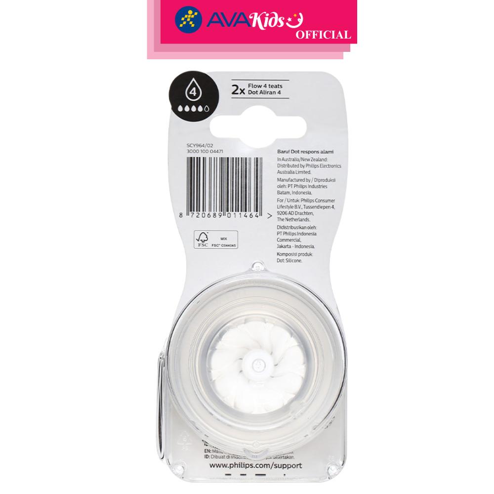 Bộ 2 núm ti Philips Avent SCY964/02 cổ rộng size 4 (3 - 6 tháng) - Hàng Chính Hãng