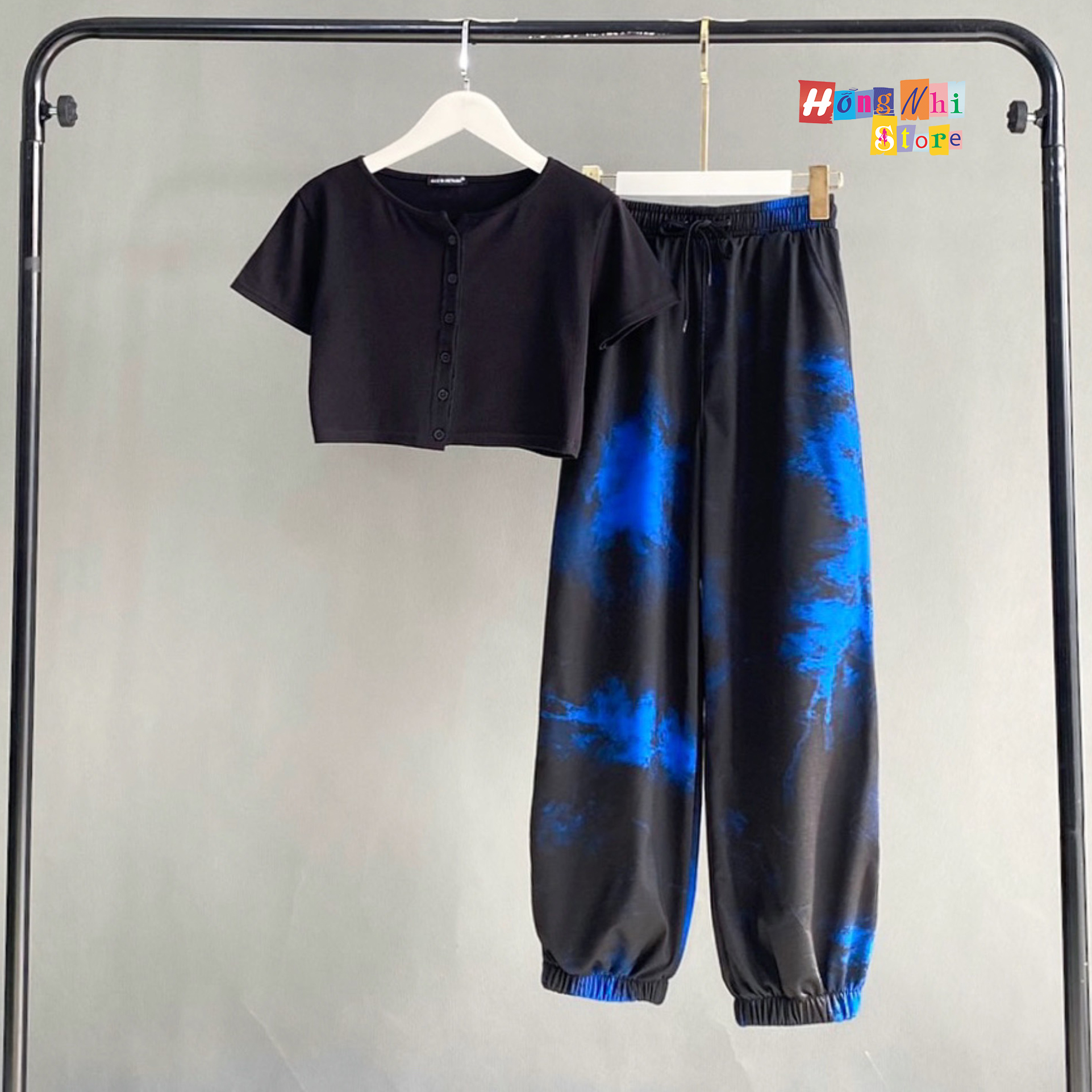 Quần Jogger 3D Ulzzang Unisex Jogger Loang Màu Bo Lai Đen Xanh V2 - MM