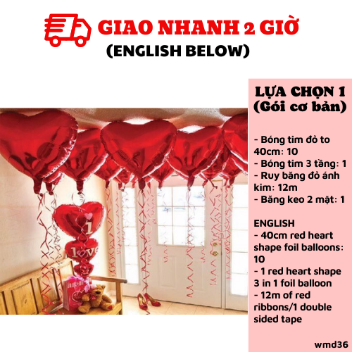 Bộ bong bóng tim đỏ trang trí 8/3 màu đỏ wmd36