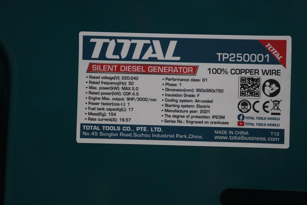 MÁY PHÁT ĐIỆN DÙNG DẦU DIESEL (4.5 KW/5.0KW) TOTAL TP250001-1 - HÀNG CHÍNH HÃNG