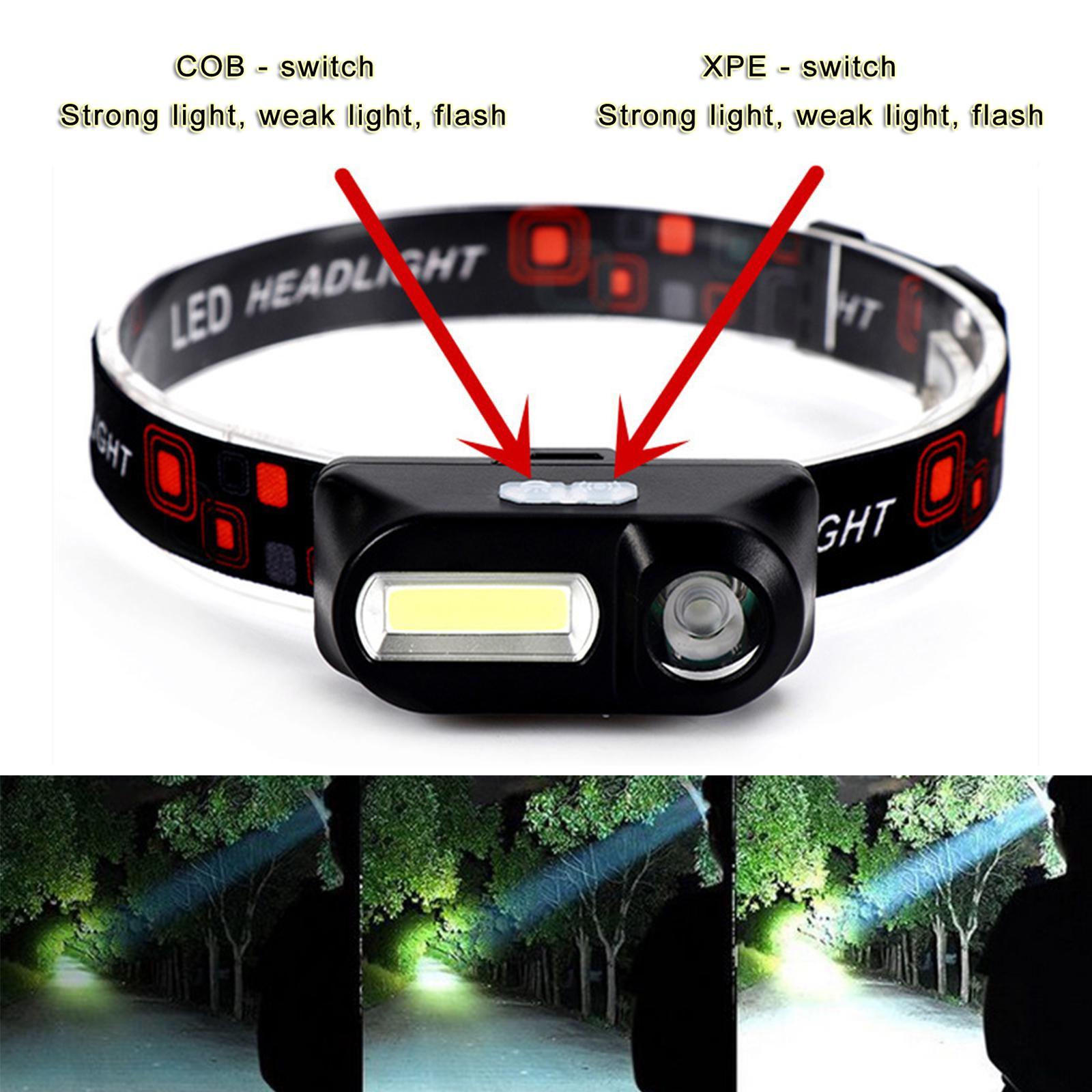 2x LED Outdoor Headlight USB Outage Head Torch Head Light Emergency Headlamp