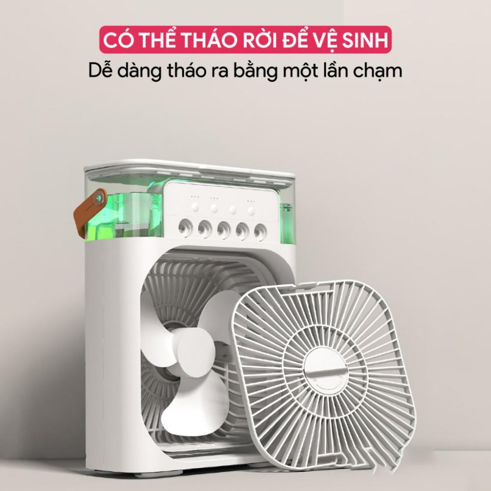 Quạt điều hoà mini, quạt hơi nước để bàn 3 chế độ gió dung tích bình chứa nước 600ml tích hợp đèn led, bảo hành 12 tháng