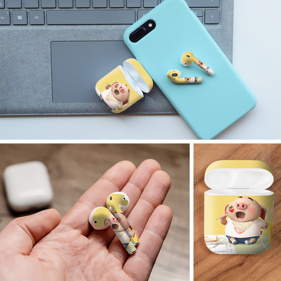 Miếng dán skin chống bẩn cho tai nghe AirPods in hình Heo con dễ thương - HEO2k19 - 118 (bản không dây 1 và 2)