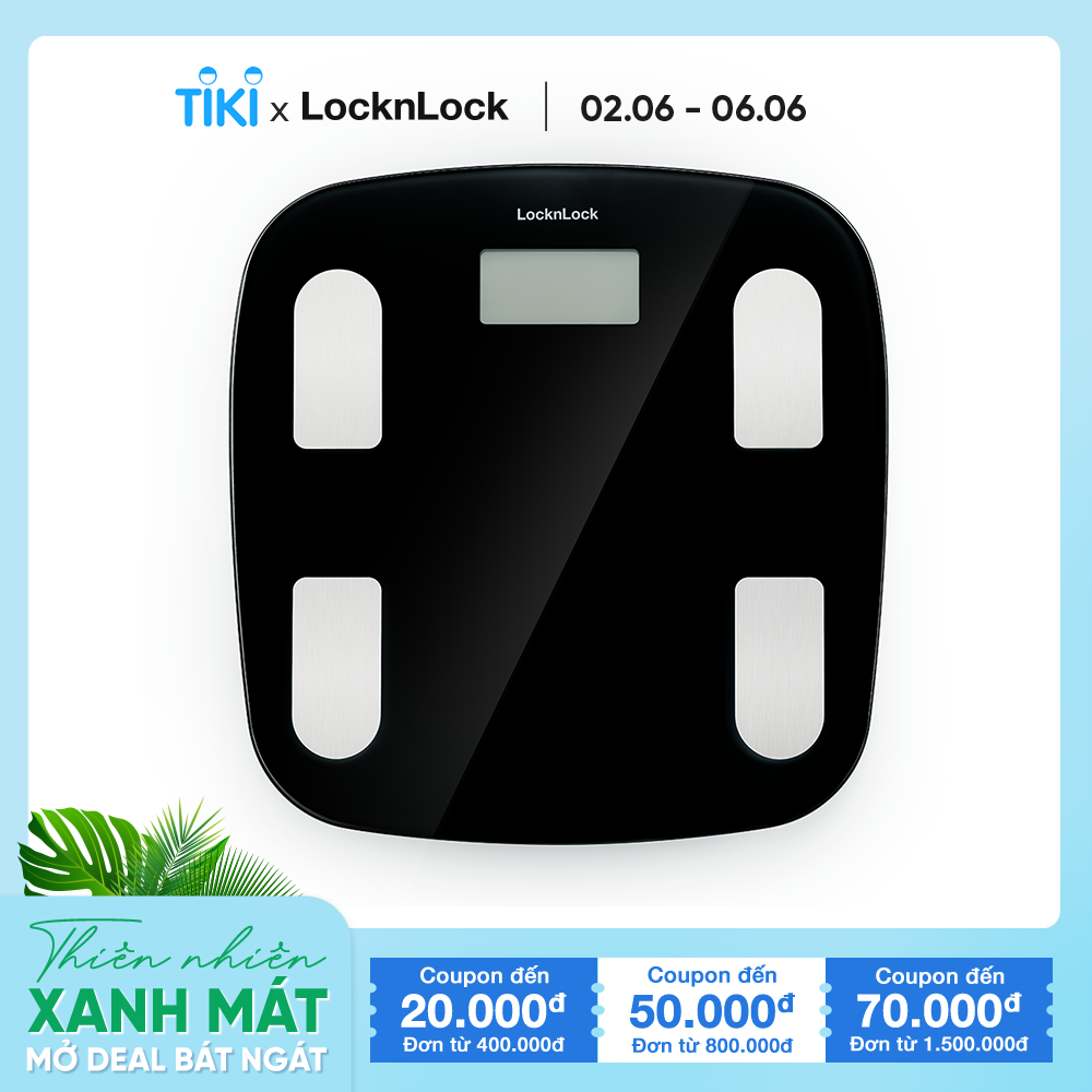 Cân sức khỏe điện tử LocknLock có app theo dõi chỉ số sức khỏe, 180kg