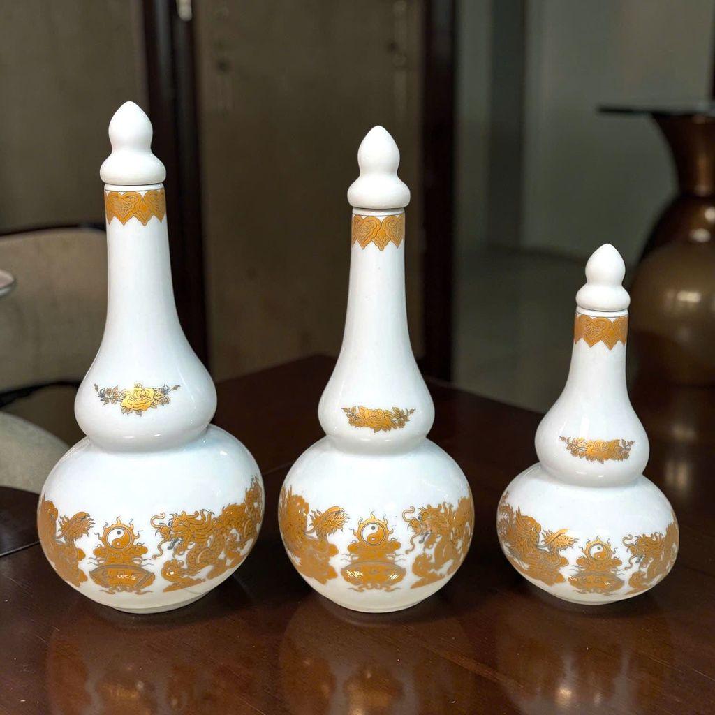 Bộ thờ thần tài men trắng Phúc Lộc thọ RỒNG VIỆT - mẫu Gốm Bát Tràng hàng cao cấp sang trọng