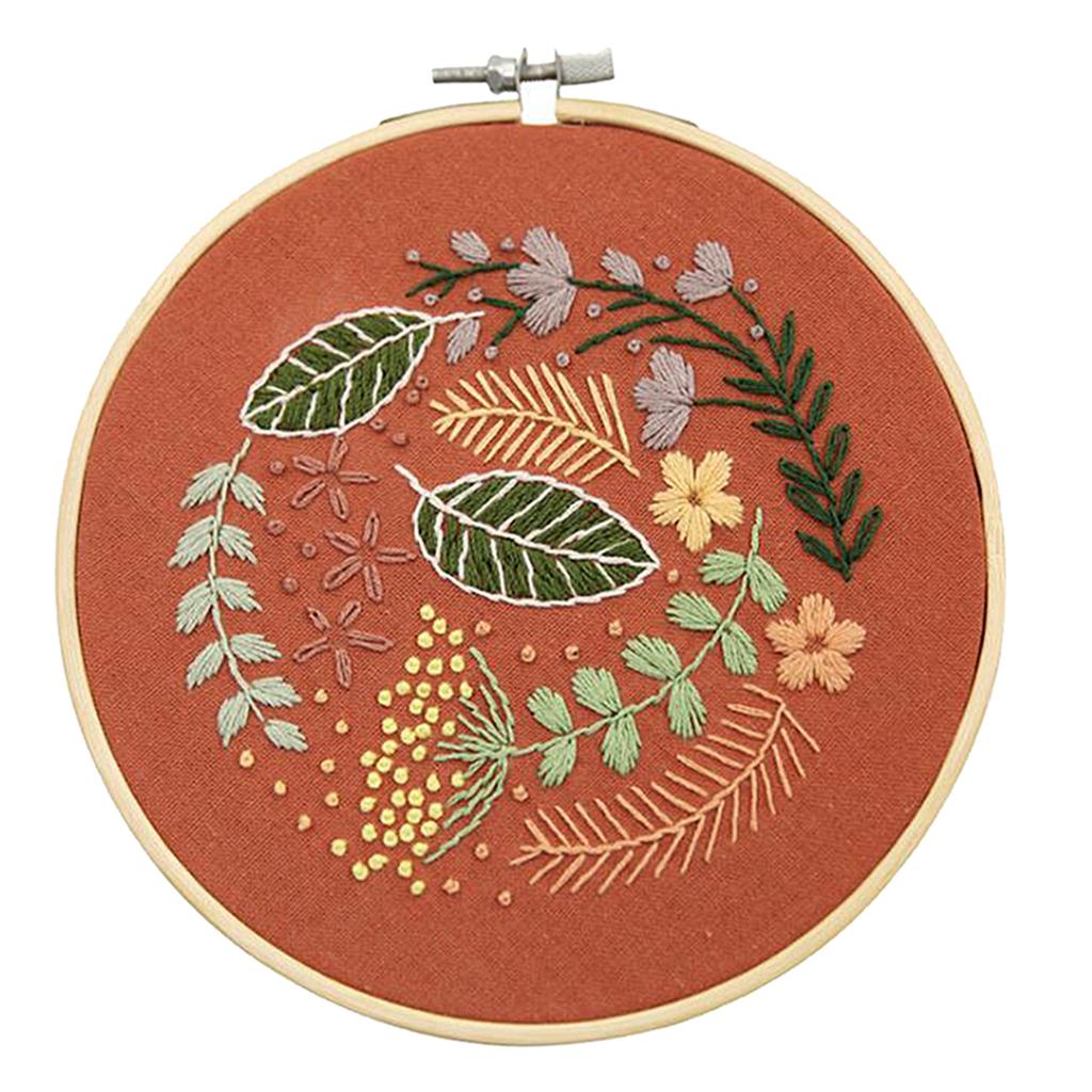 Embroidery Hoop Kids Adult Cross Stitch Threads Kits Flower Leaves, 2 Styles
