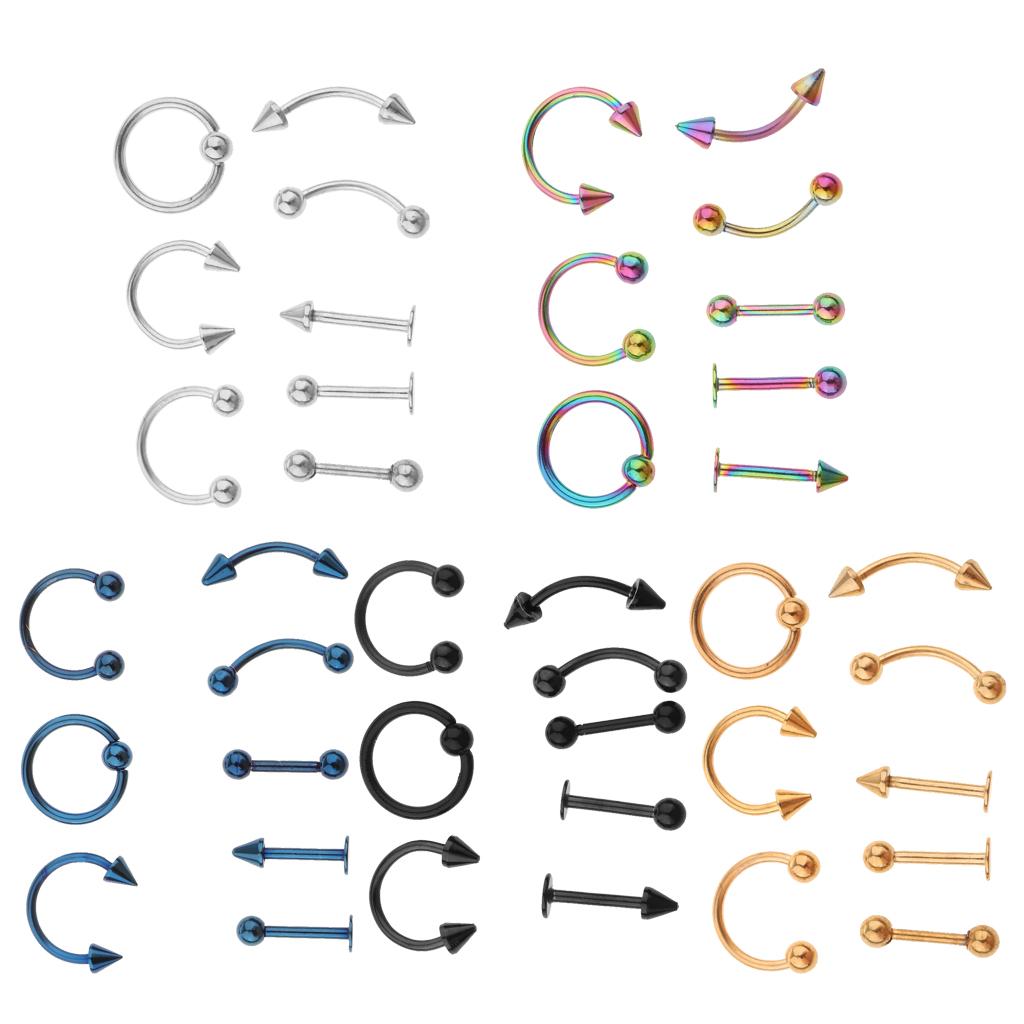 8 Pieces Nose Lip Tongue Eyebrow Tragus Piercing Body Jewelry 16g Gold